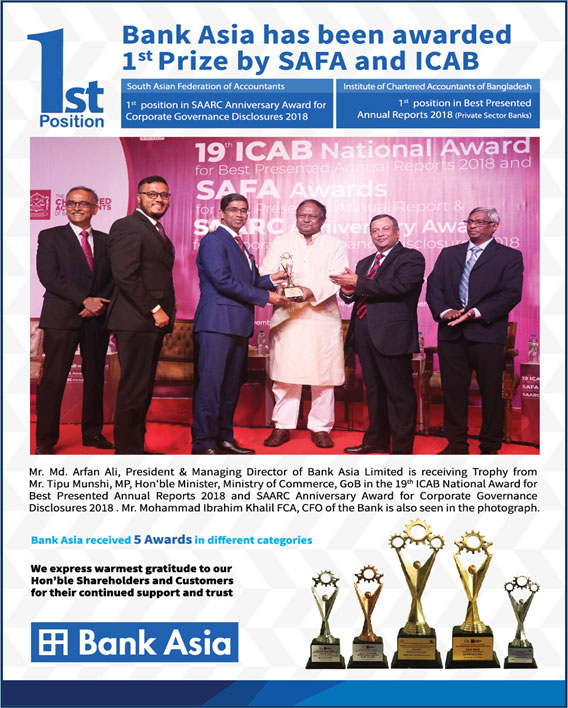Bank Asia has been awarded 1st prize by SAFA and ICAB
